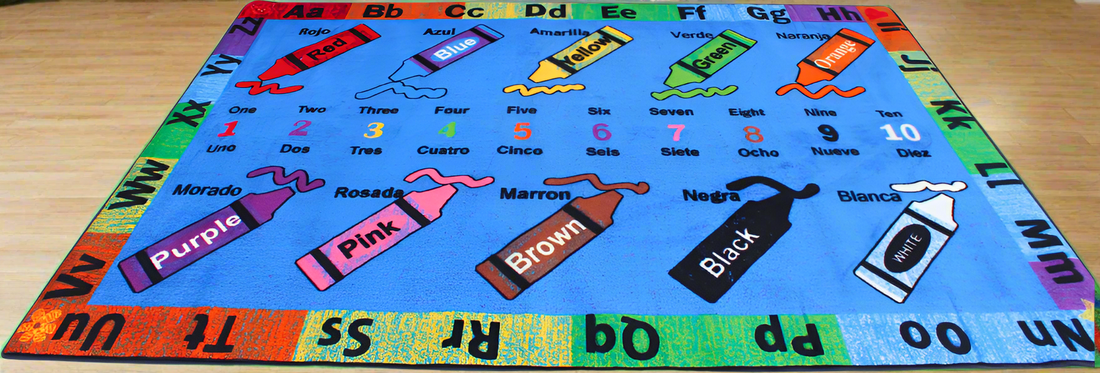 How to Use a Bilingual Classroom Rug with Colors, Numbers, and Letters in Spanish and English