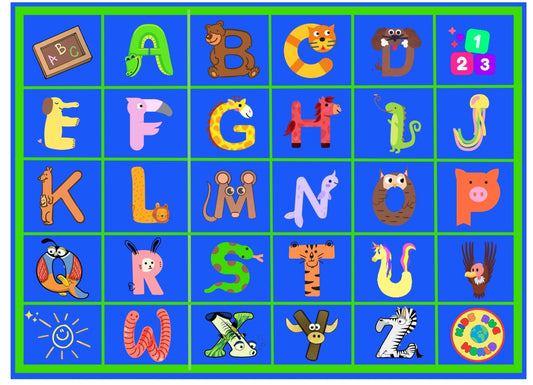 Animal Alphabet Educational Classroom Kids Rug
