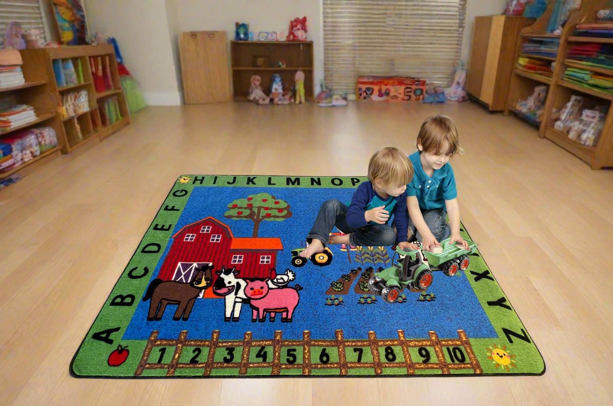 Barn Farm Animals ABC Numbers Classroom Kids Rug