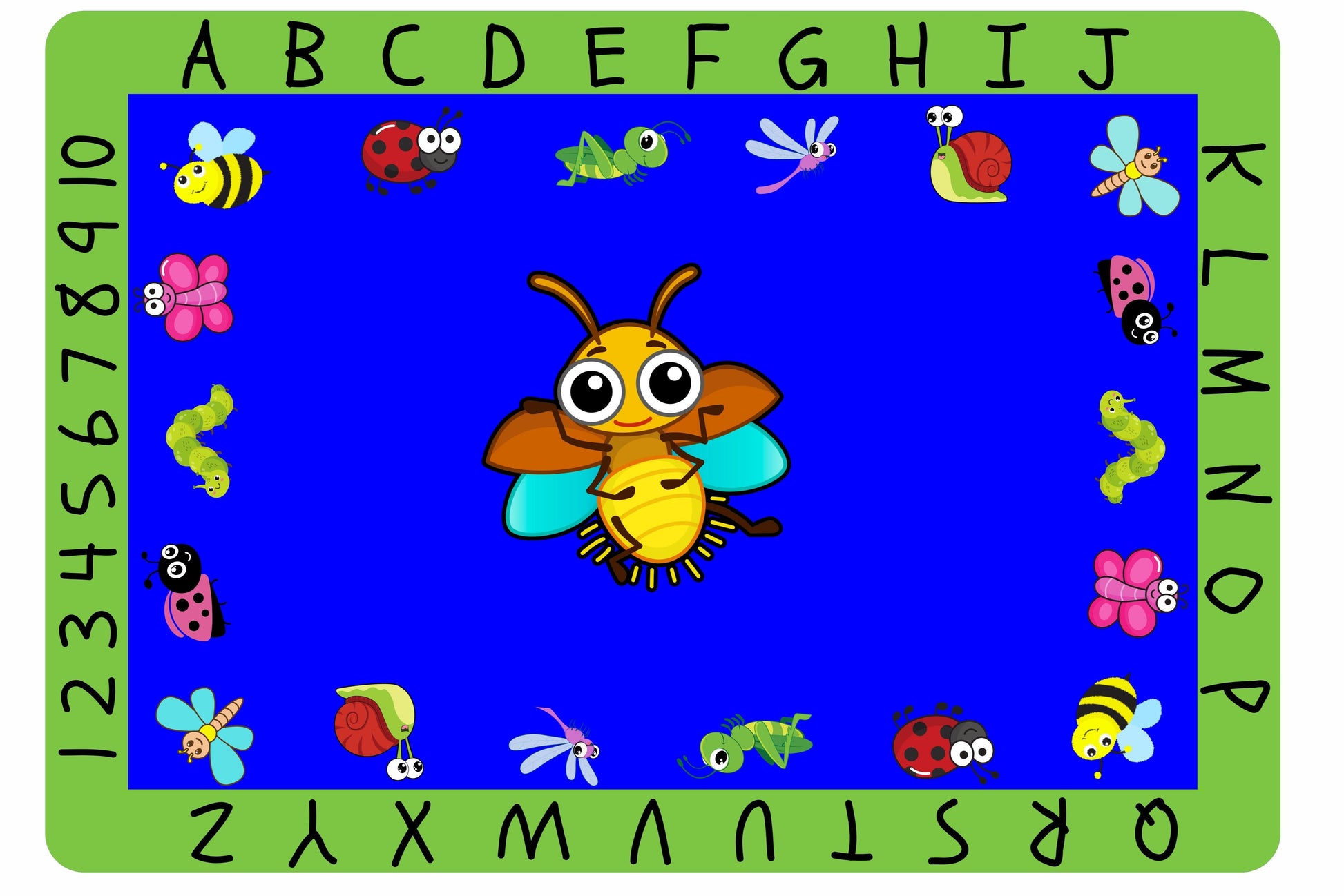 Bees And Bugs With Wings Alphabet Numbers Classroom Rug