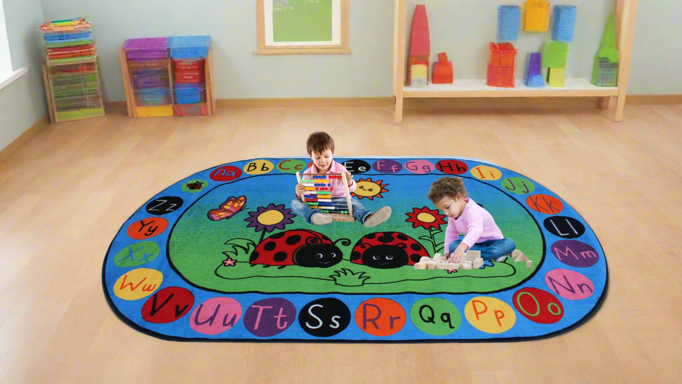 Bugs On Alphabet Classroom Rug With Kids