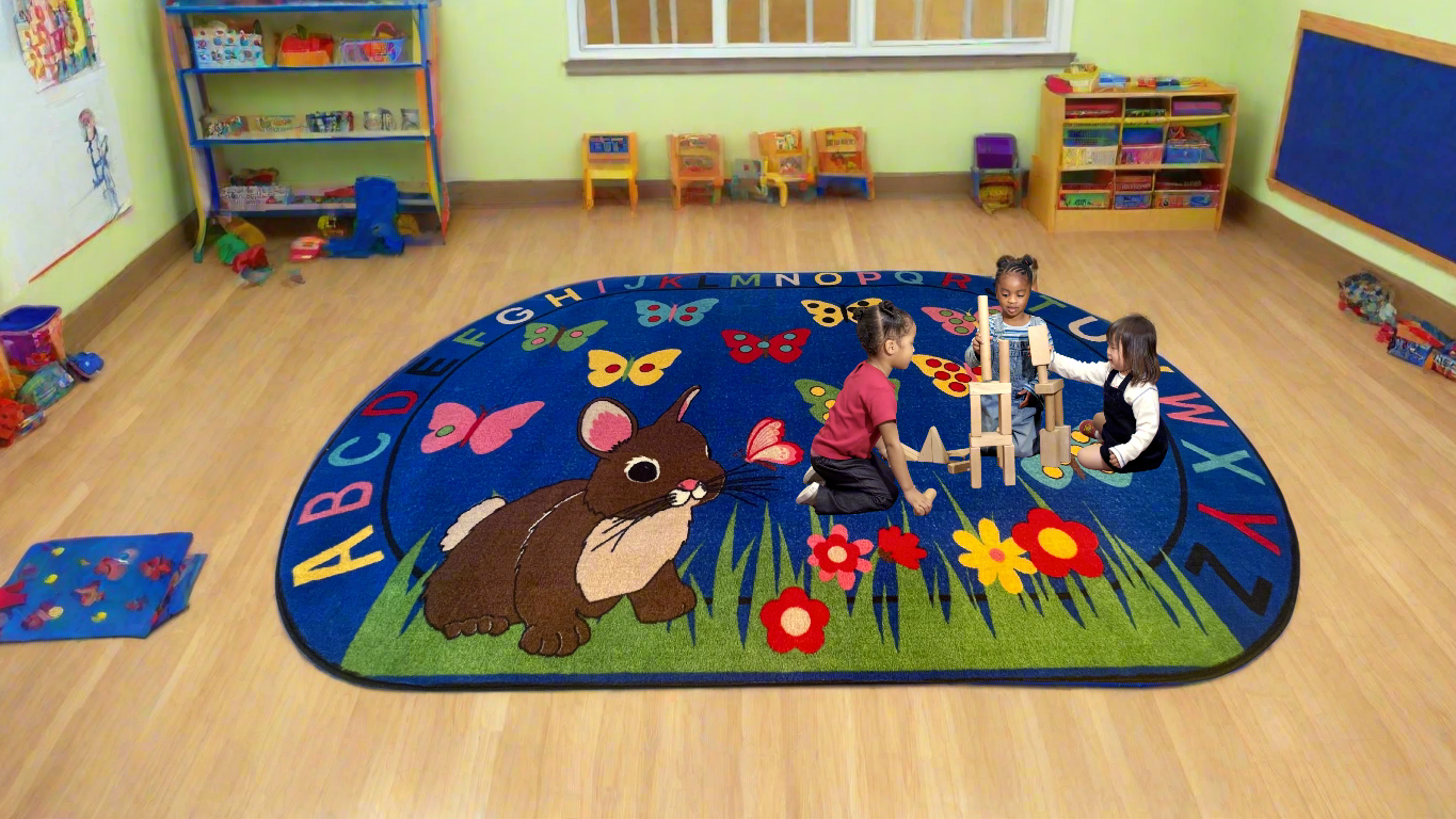 Bunny Alphabet With Butterflies Flowers Kids Rug