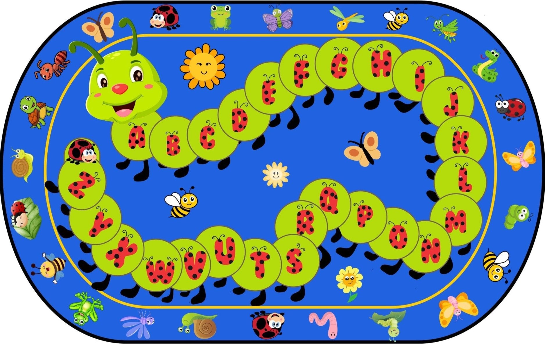 classroom educatioal seating rug with caterpillar
