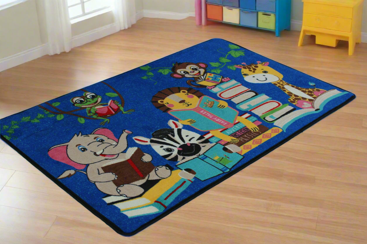 Story Time Reading Jungle Animals Classroom Area Rug 4'x6'
