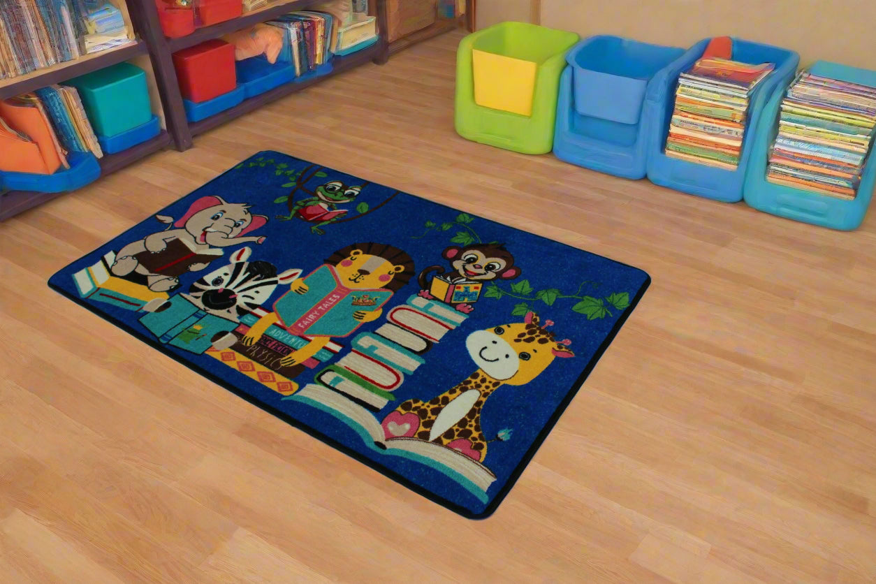 Story Time Reading Jungle Animals Classroom Area Rug 4'x6'