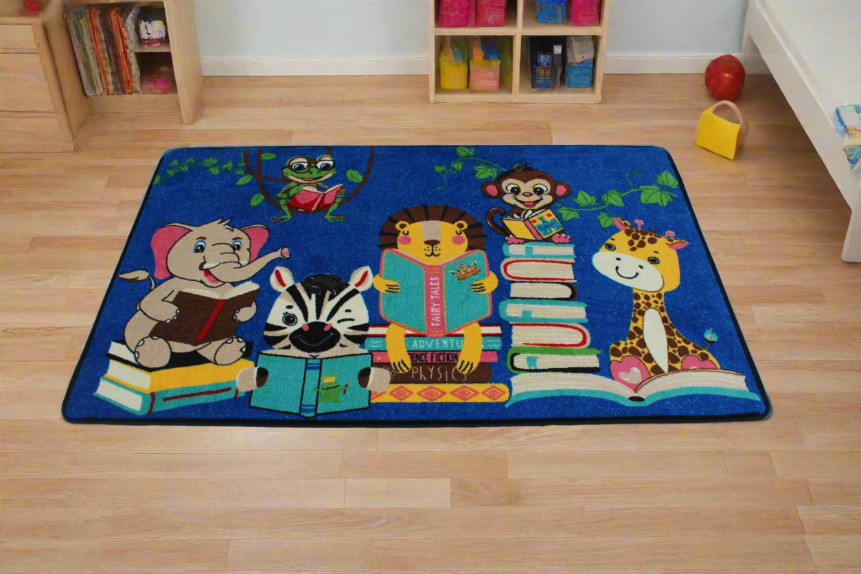 Story Time Reading Jungle Animals Classroom Area Rug 4'x6'