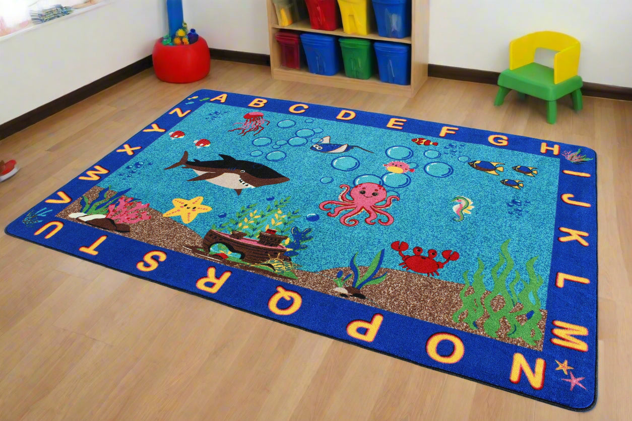 All the Fish in the Sea Underwater Ocean Theme Educational Classroom Area Rug 6'x 9'