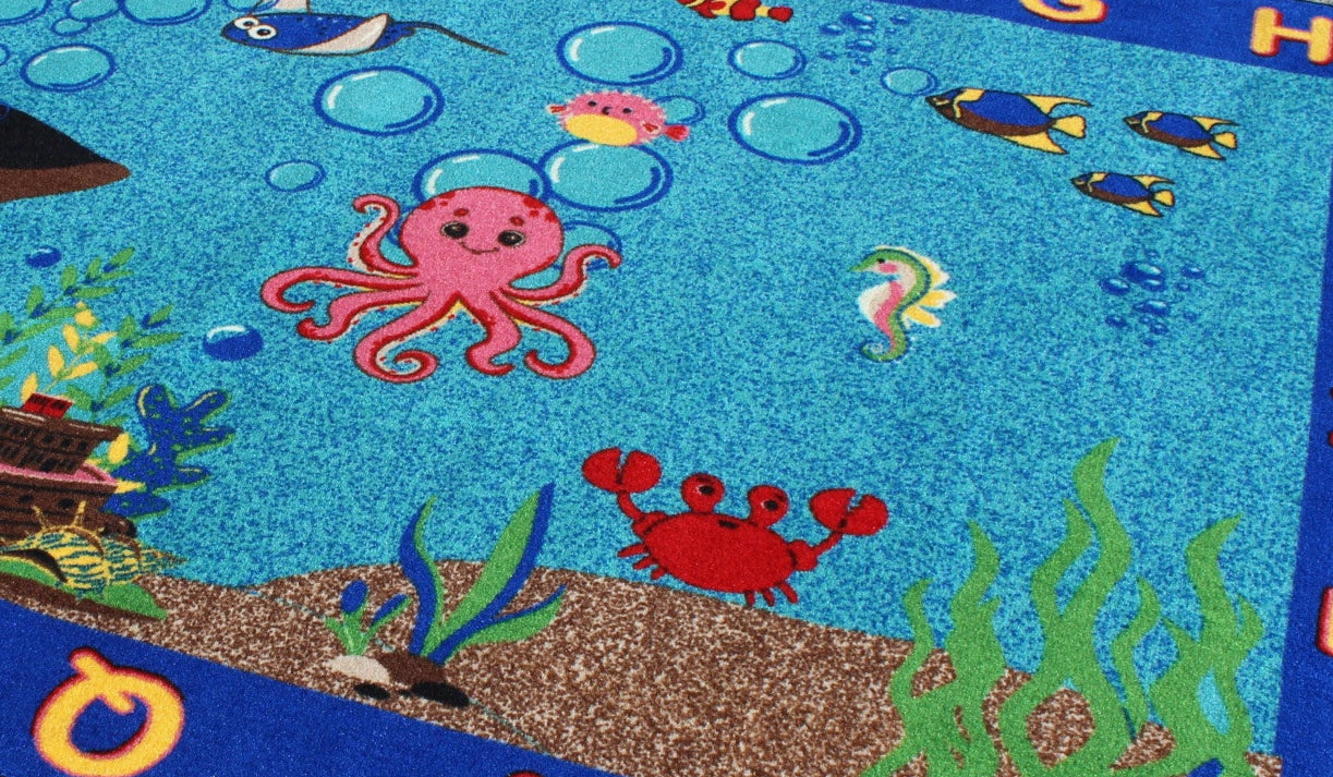 All the Fish in the Sea Underwater Ocean Theme Educational Classroom Area Rug 6'x 9'