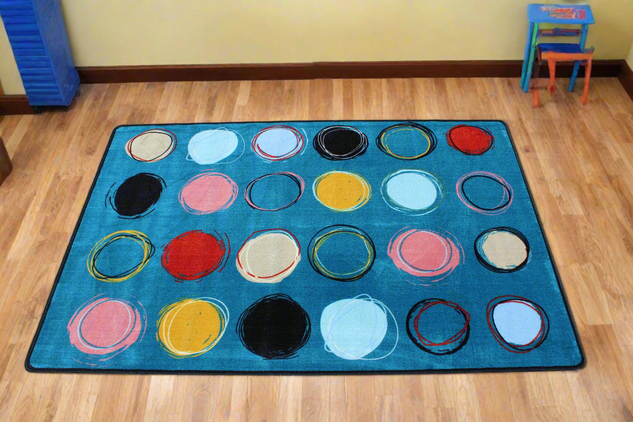 Boho Circle Seating Teal Classroom Area Rug 6' x 9'
