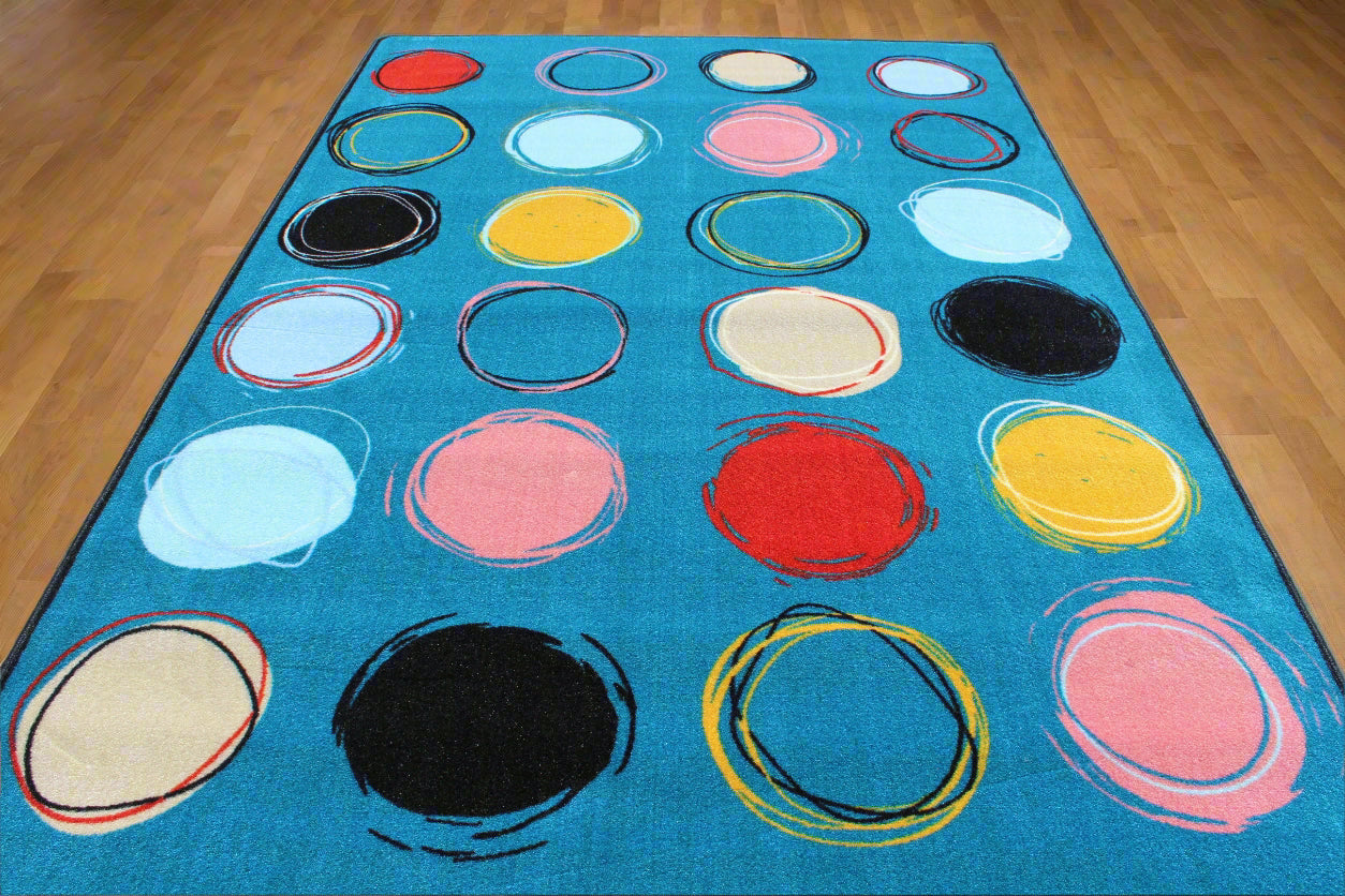 Boho Circle Seating Teal Classroom Area Rug 6' x 9'