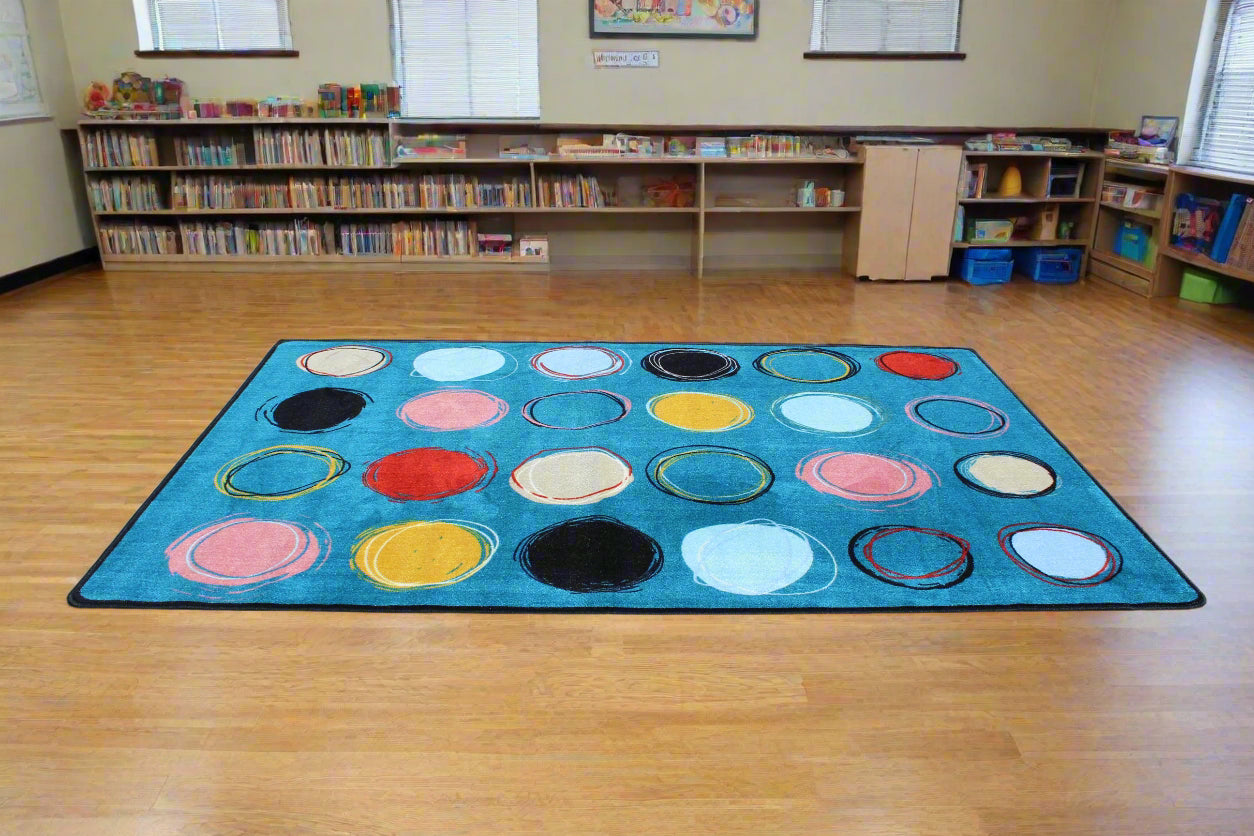 Boho Circle Seating Teal Classroom Area Rug 6' x 9'