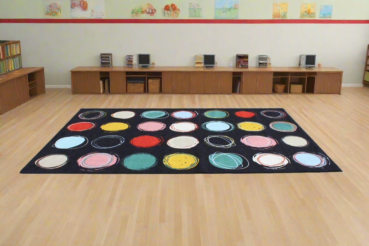 Boho Circle Seating Black Classroom Area Rug 7'6" x 12'