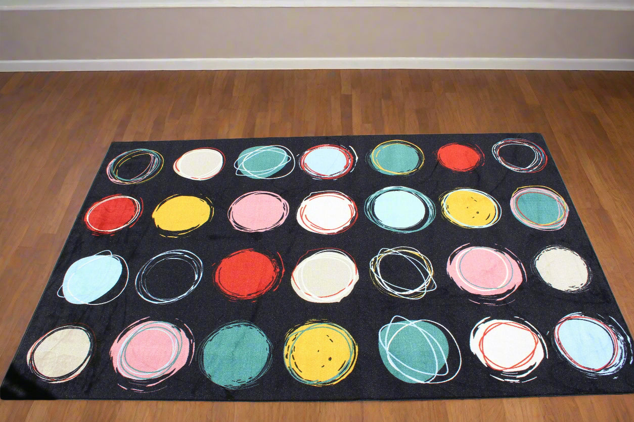 Boho Circle Seating Black Classroom Area Rug 7'6" x 12'