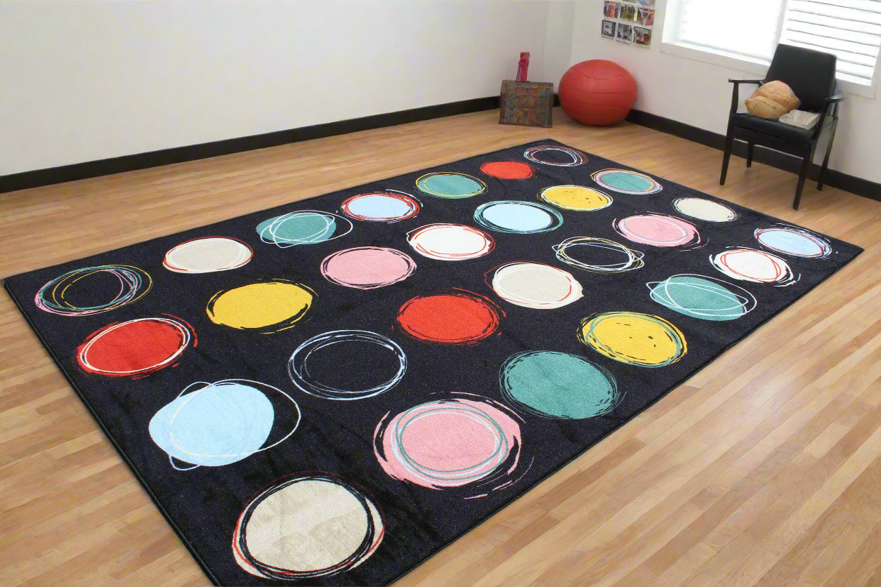 Boho Circle Seating Black Classroom Area Rug 7'6" x 12'