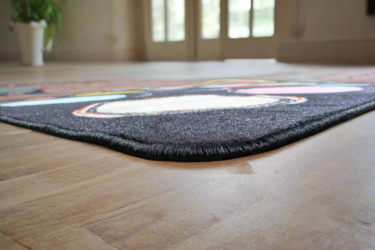 Boho Circle Seating Black Classroom Area Rug 7'6" x 12'