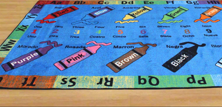 Crayons Bilingual Educational Area Rug with Poster 7'6" x 10'