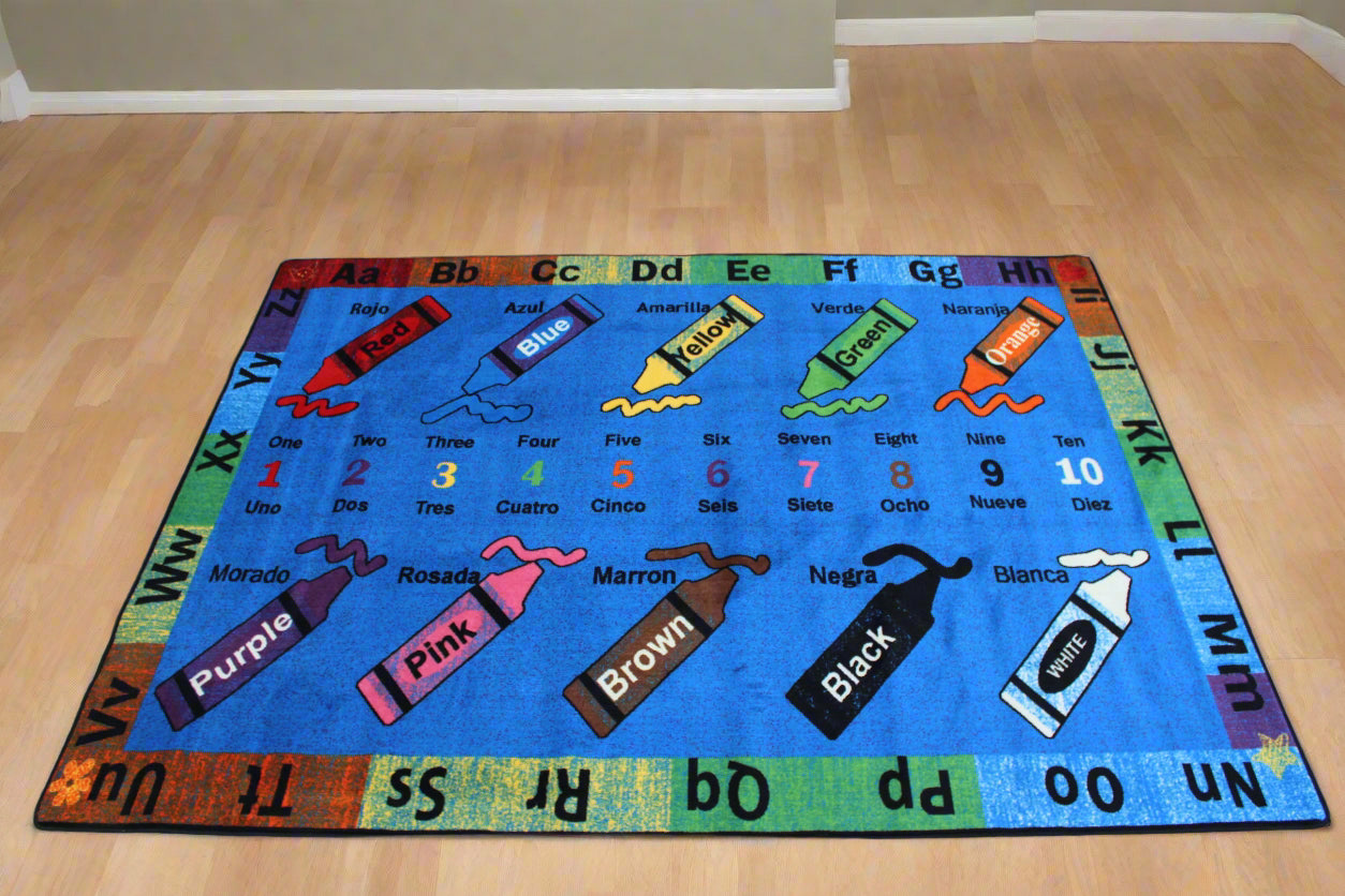 Crayons Bilingual Educational Area Rug with Poster 7'6" x 10'
