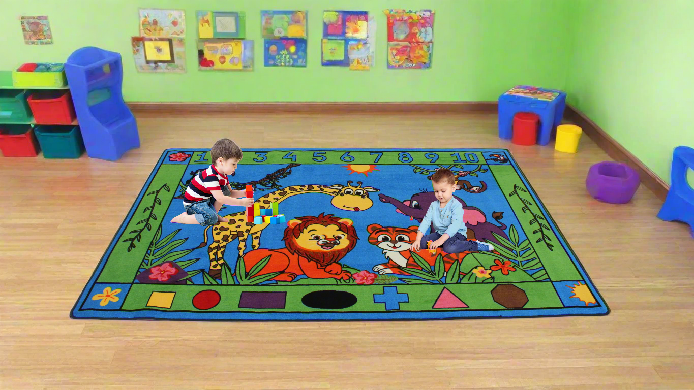 Jungle Animals With Kids Classroom Rug