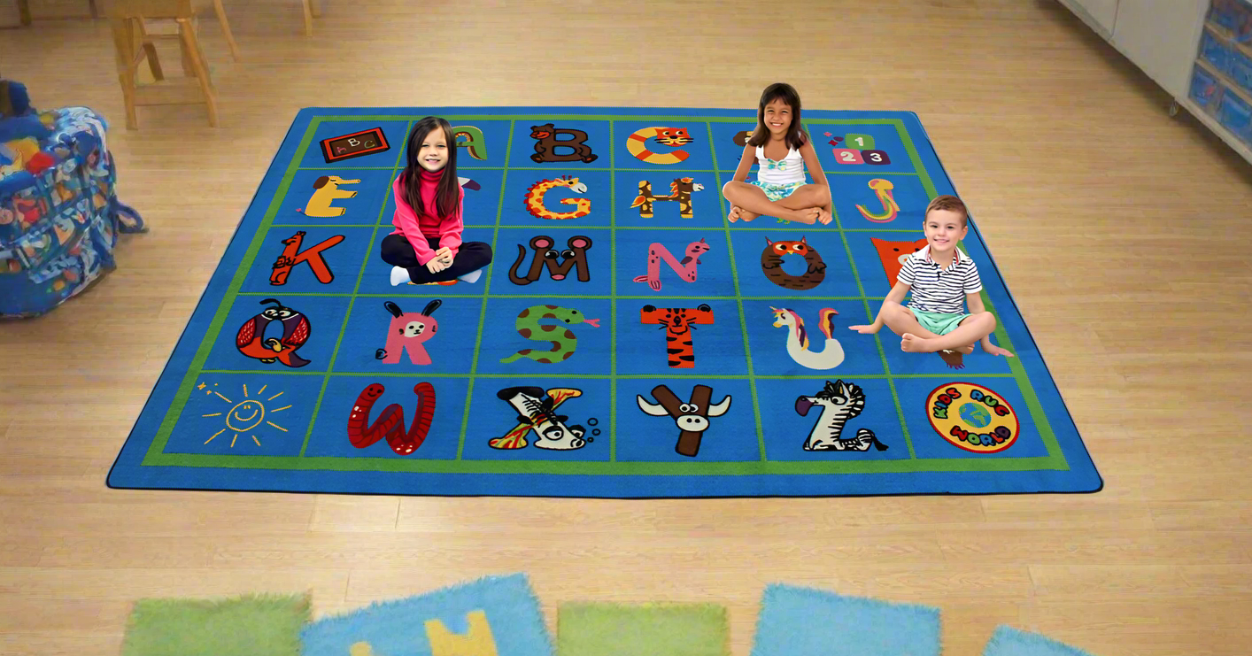 Animal Alphabet Educational Classroom Area  Rug With Kids