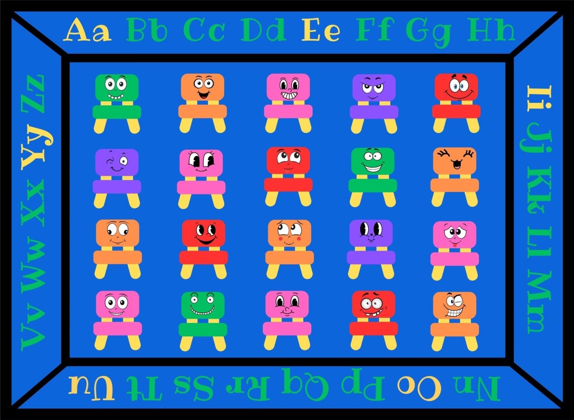 Cheerful Chairs Alphabet Seating Area Rug For Preschool Kids