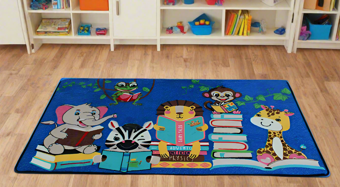 Story Time Reading Jungle Animals Classroom Area Rug 4'x6' – Kids Rug World