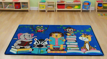 Jungle Animals Reading Books Classroom Rug