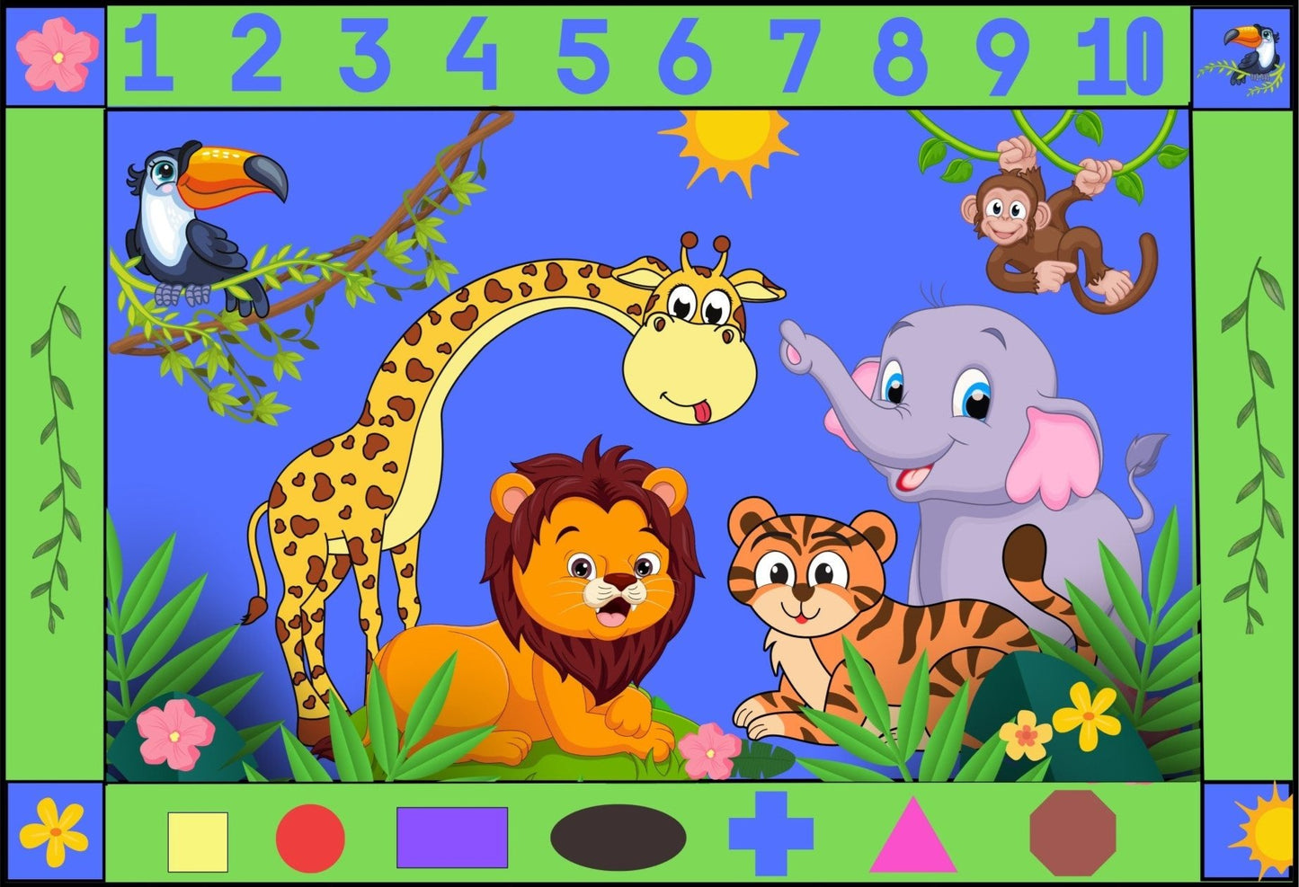 Jungle Selfie Fun Alphabet Classroom Educational Area Kids Rug