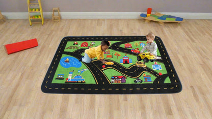 Kids Playing On City Roads Classroom Rug