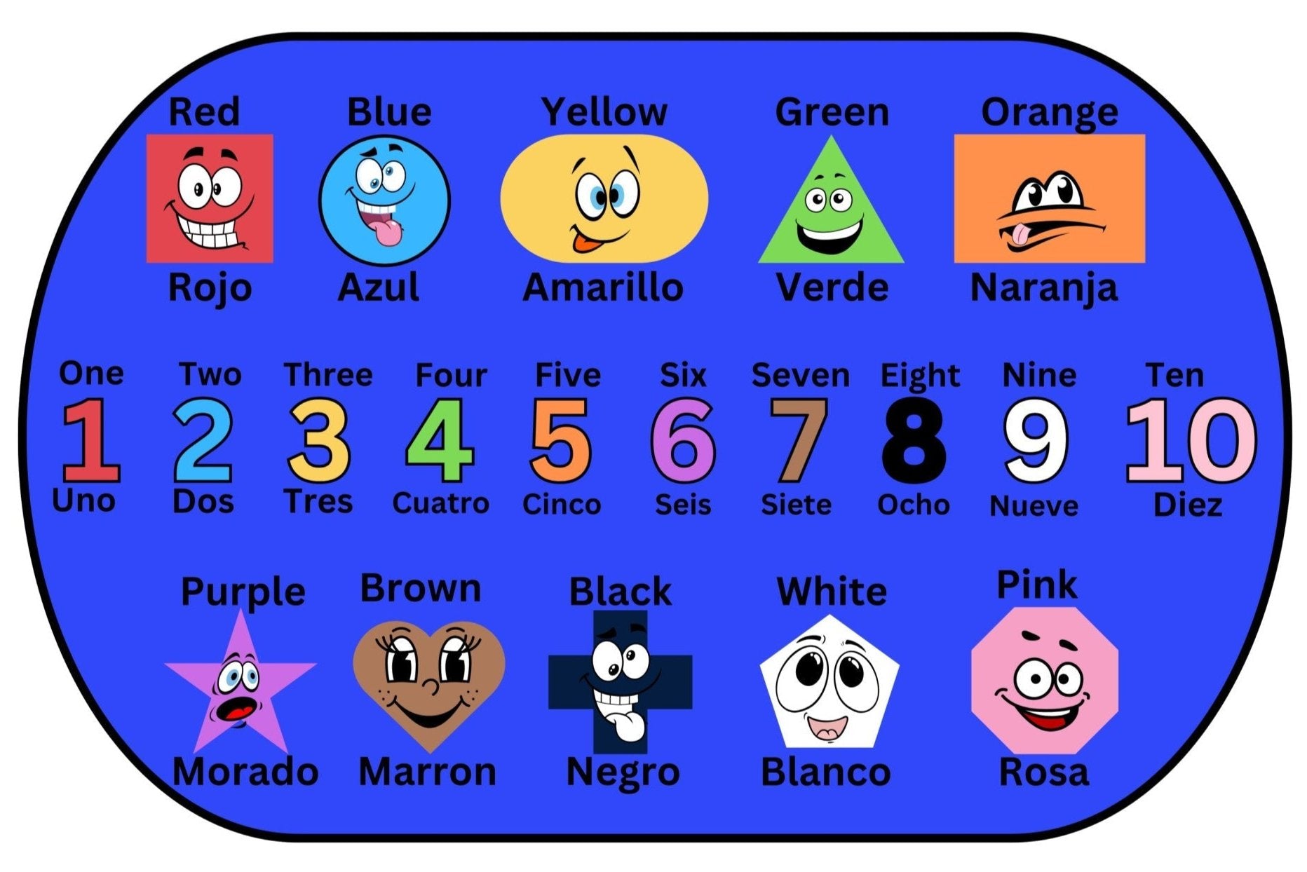 Color Silly Numbers Silly Shapes Interactive Bi-lingual Educational Rugs 6' x 9' - Kids Rug ...