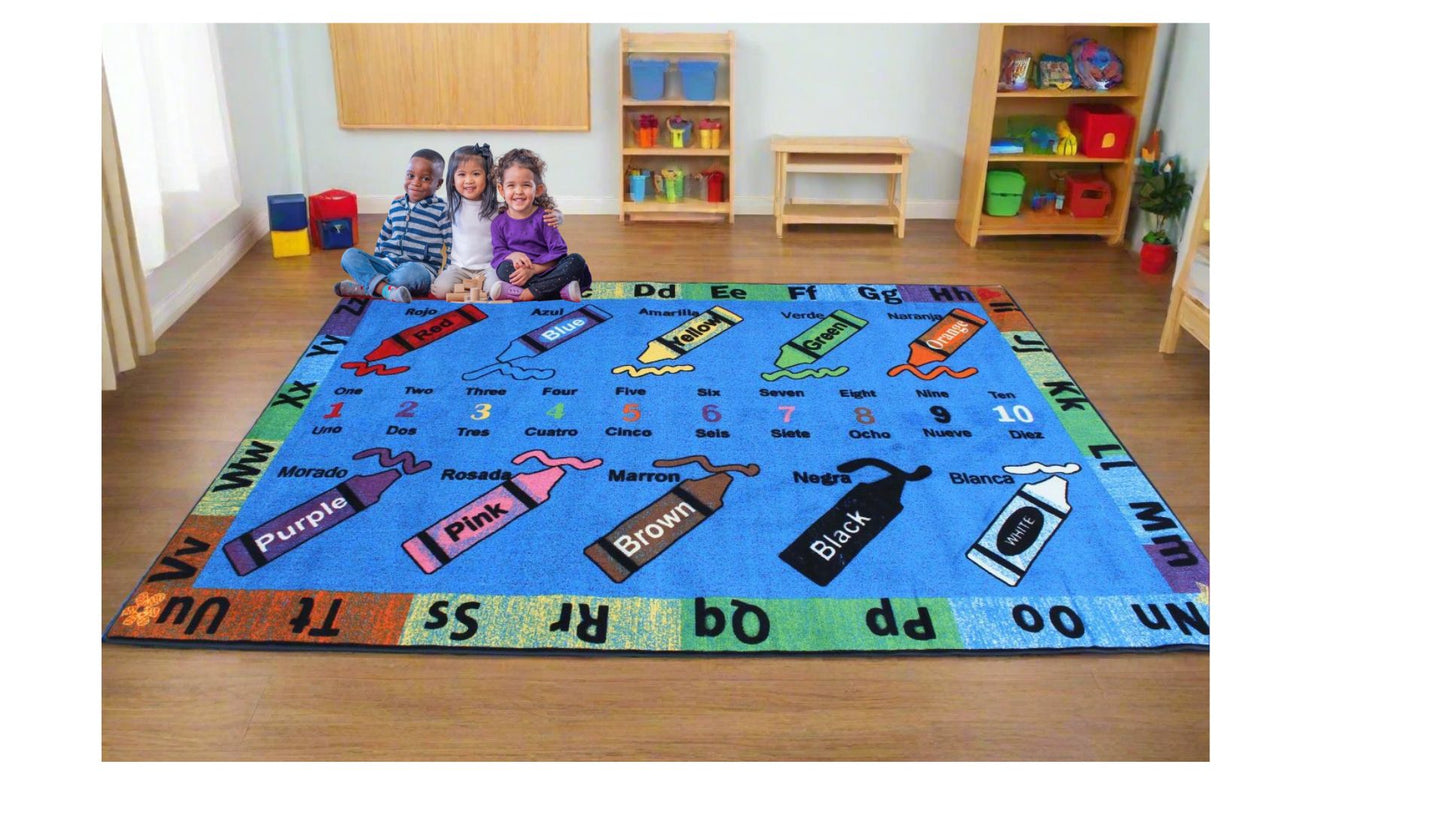 Crayons Bilingual Educational Area Rug with Poster 7'6" x 10'