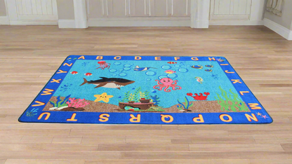 All the Fish in the Sea Underwater Ocean Theme Educational Classroom Area Rug 6'x 9'