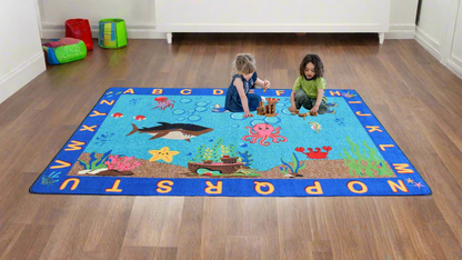 All the Fish in the Sea Underwater Ocean Theme Educational Classroom Area Rug 6'x 9'