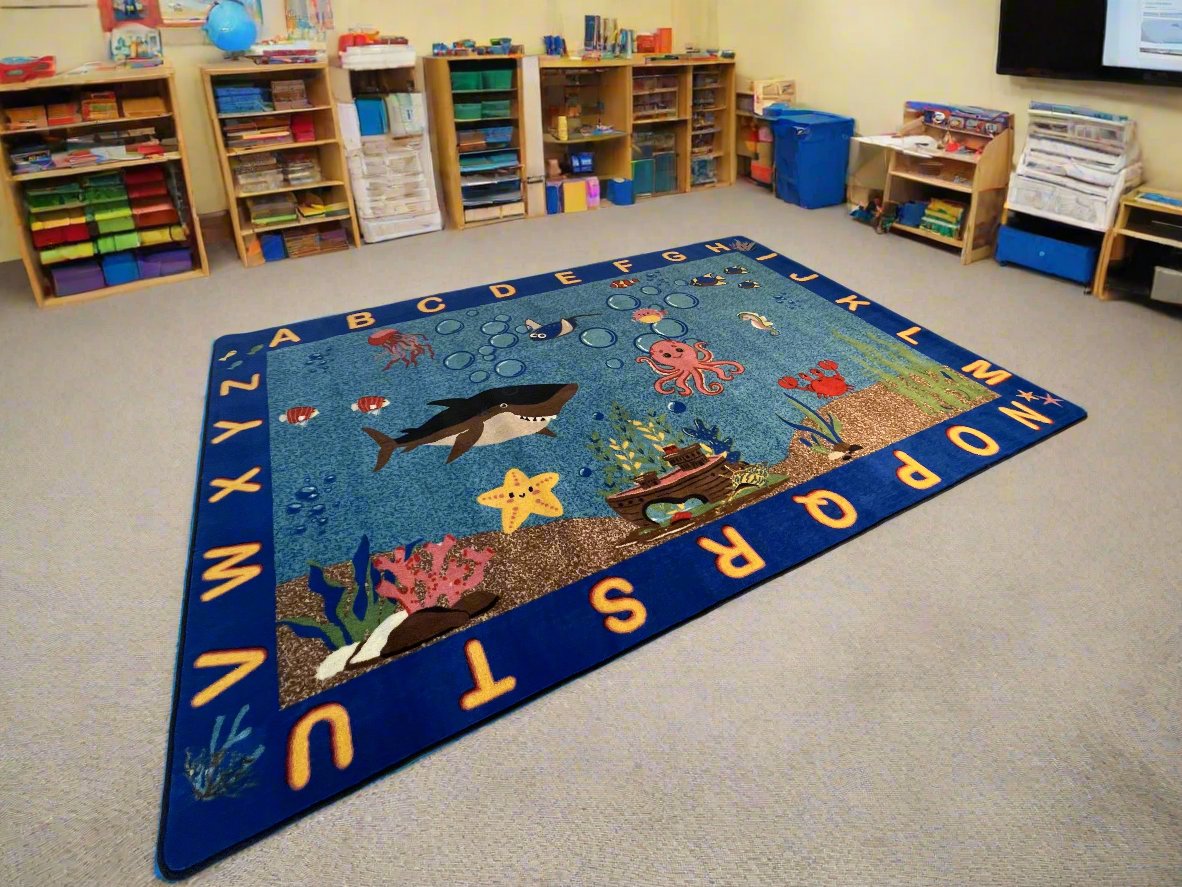 All the Fish in the Sea Underwater Ocean Theme Educational Classroom Area Rug 6'x 9'