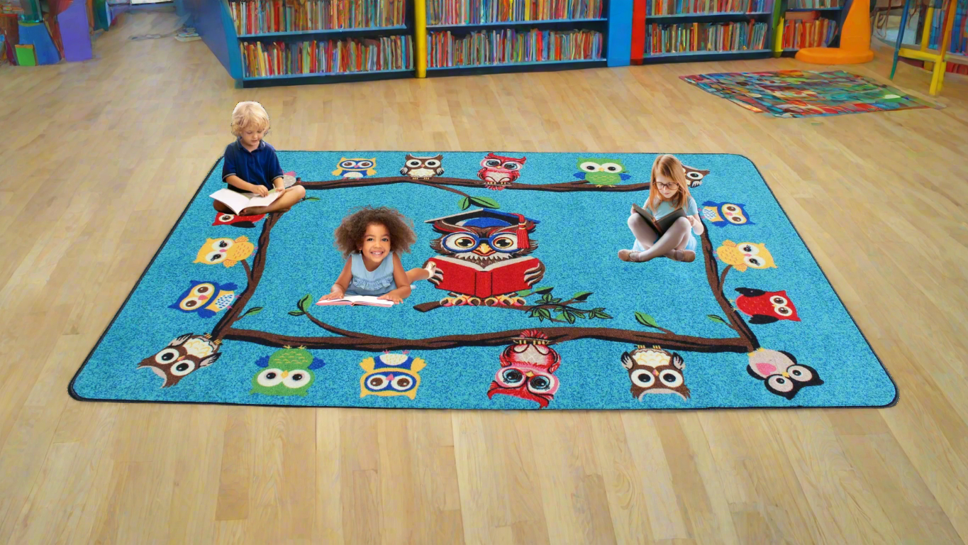 Owl Classroom Area Kids Rug 6'x9' – Owls Reading Books | Free Shipping ...