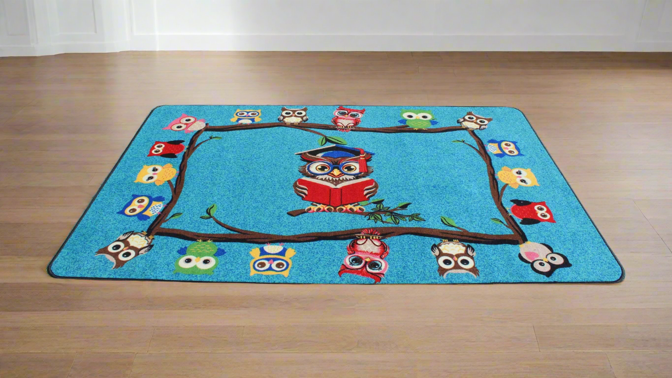 Reading is a Hoot - Owl Classroom Area Rug 6'x9' Comes with matching wall stickers