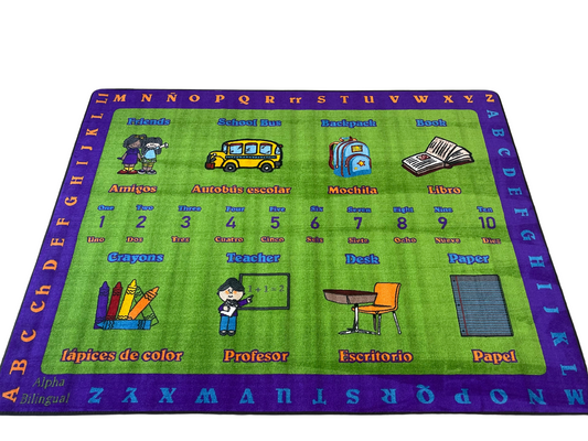 spanish alphabet educational classroom area rug side view full