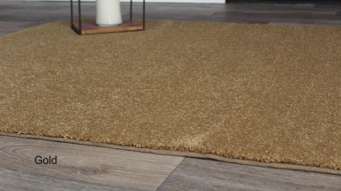 Caramel Gold Area Rug side view with table