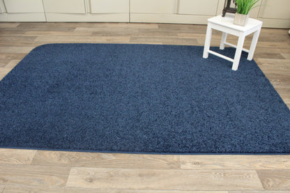 Darkest Navy Blue Area Rug with side table