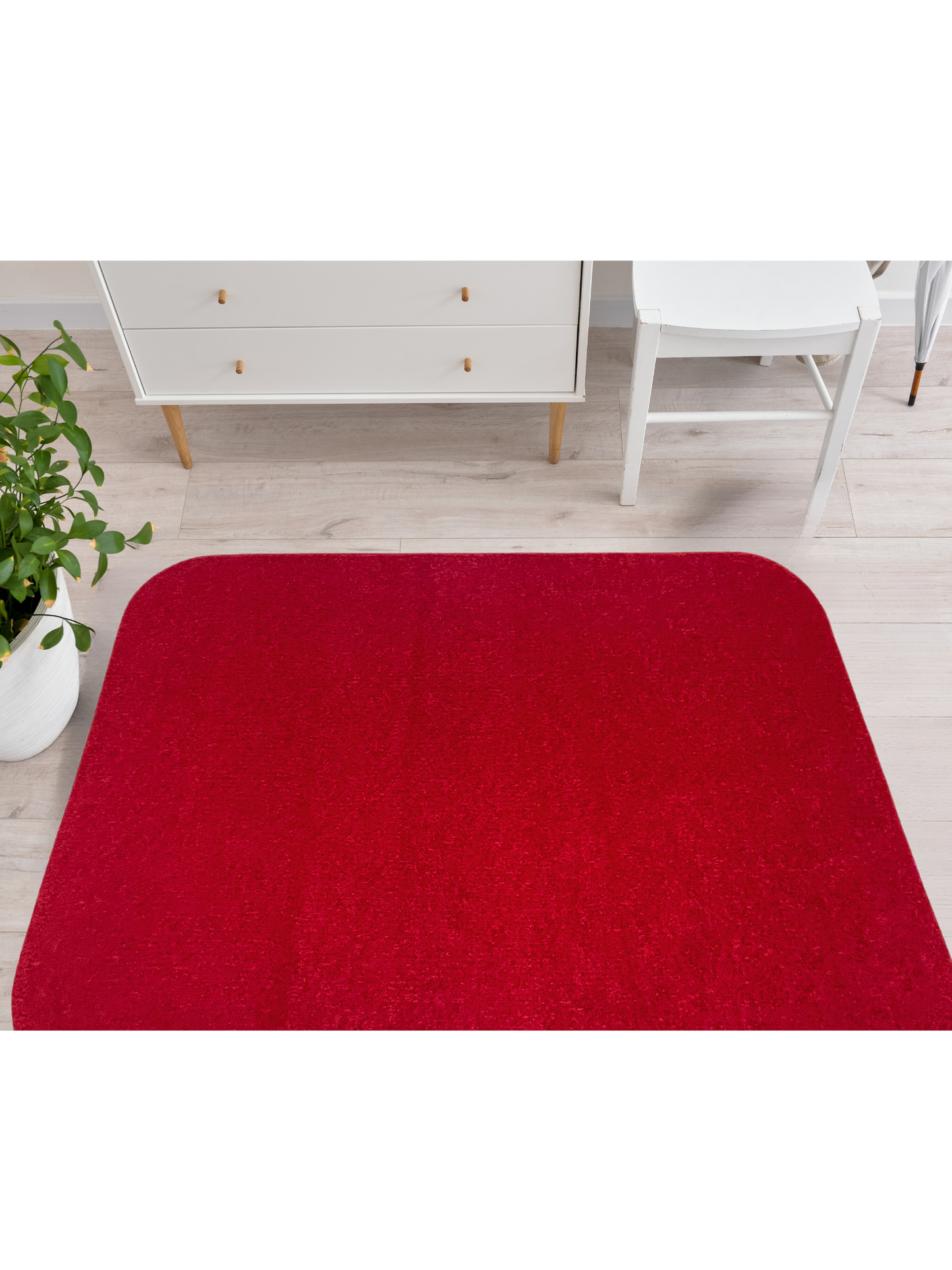Apple Red Area Rug wiht chair and wardrobe